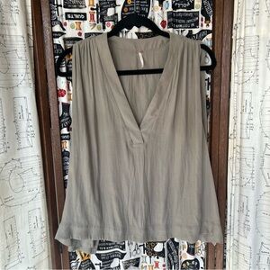 Free People Taupe V-Neck Blouse